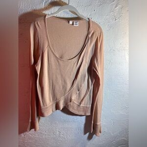 Moth Sweater Scoop neck lightweight crochet sleeve details ballet core Tan L